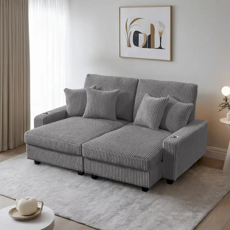 74-Inch Upholstered Chaise Lounge Loveseat with Adjustable Backrest 9