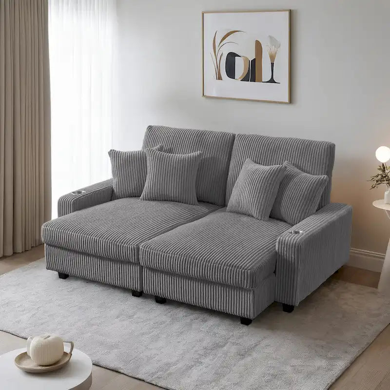 74-Inch Upholstered Chaise Lounge Loveseat with Adjustable Backrest 1