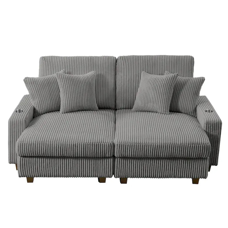 74-Inch Upholstered Chaise Lounge Loveseat with Adjustable Backrest 2