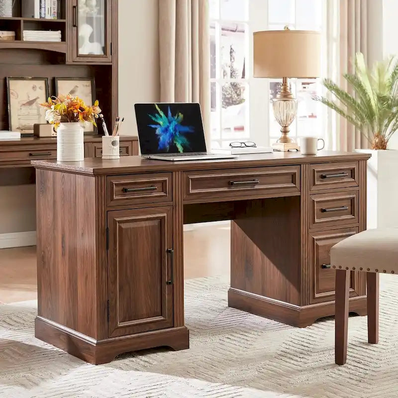 58-Inch Large Office Desk with Drawers and Embossed Texture 34