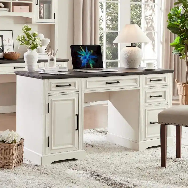 58-Inch Large Office Desk with Drawers and Embossed Texture 35