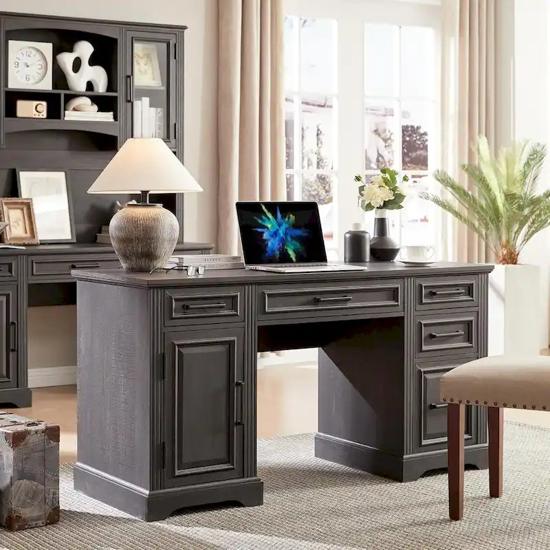 58-Inch Large Office Desk with Drawers and Embossed Texture 1