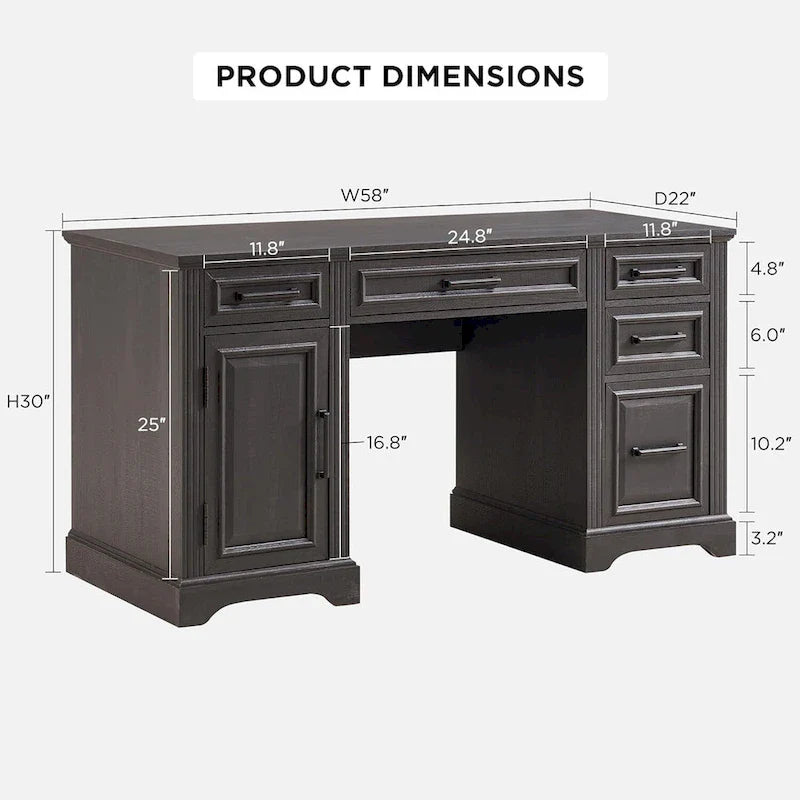 58-Inch Large Office Desk with Drawers and Embossed Texture 2