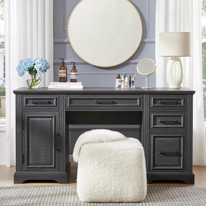58-Inch Large Office Desk with Drawers and Embossed Texture 3
