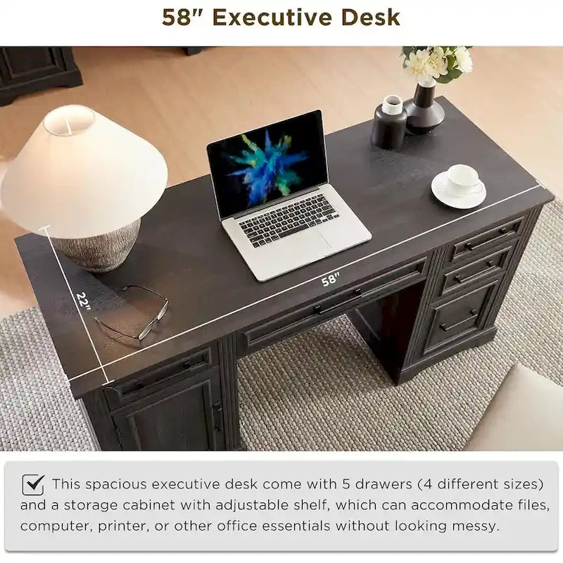 58-Inch Large Office Desk with Drawers and Embossed Texture 4