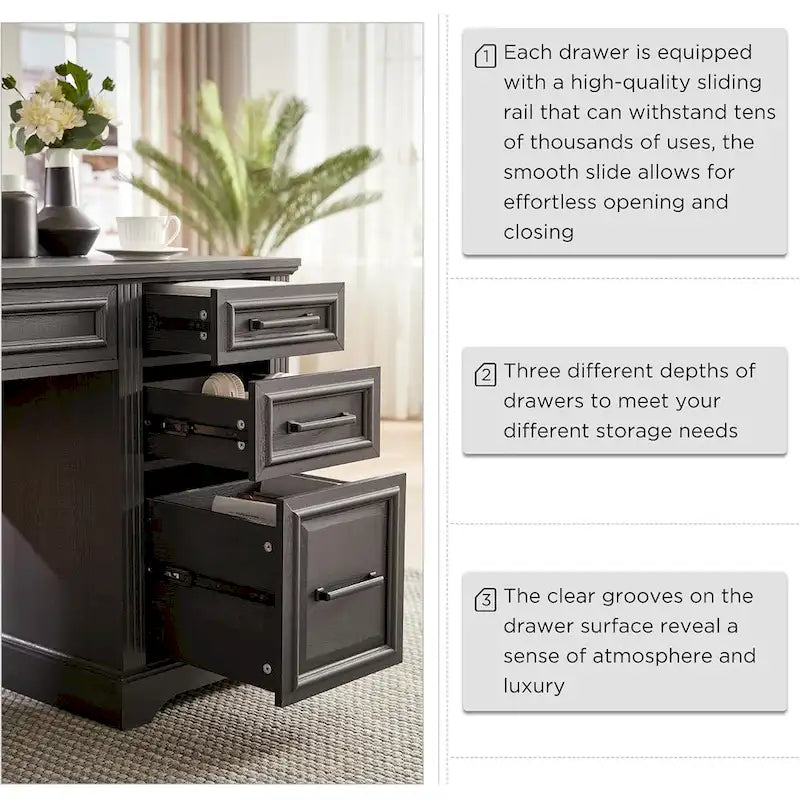 58-Inch Large Office Desk with Drawers and Embossed Texture 5