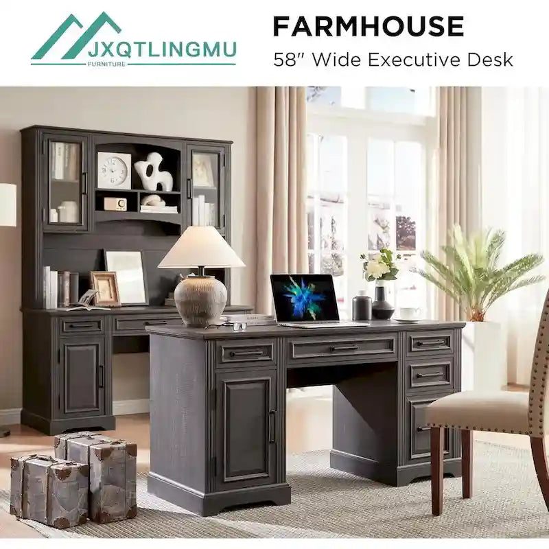 58-Inch Large Office Desk with Drawers and Embossed Texture 7