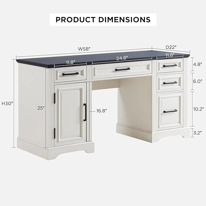 58-Inch Large Office Desk with Drawers and Embossed Texture 9