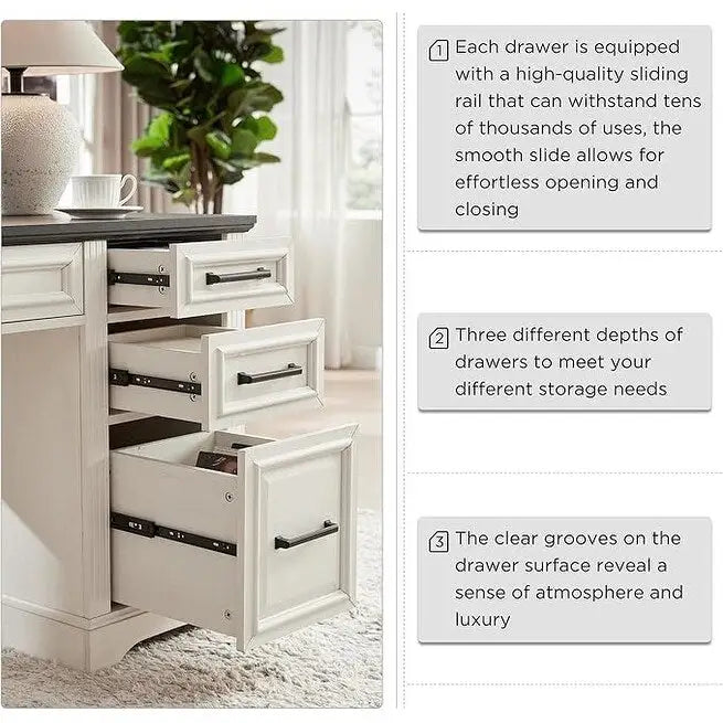 58-Inch Large Office Desk with Drawers and Embossed Texture 11