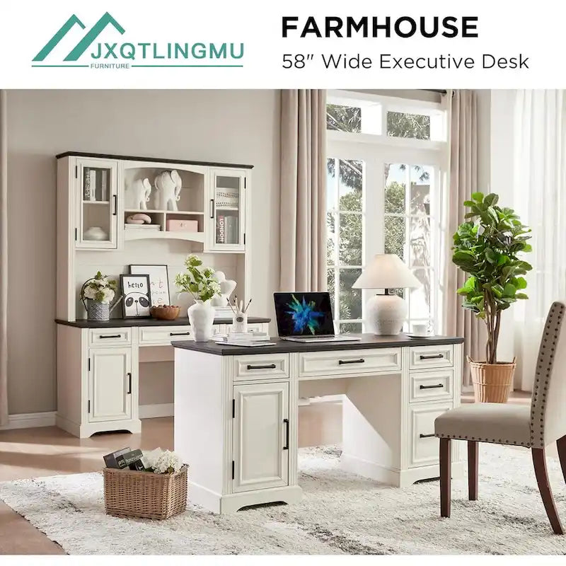 58-Inch Large Office Desk with Drawers and Embossed Texture 13
