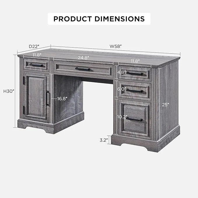 58-Inch Large Office Desk with Drawers and Embossed Texture 15