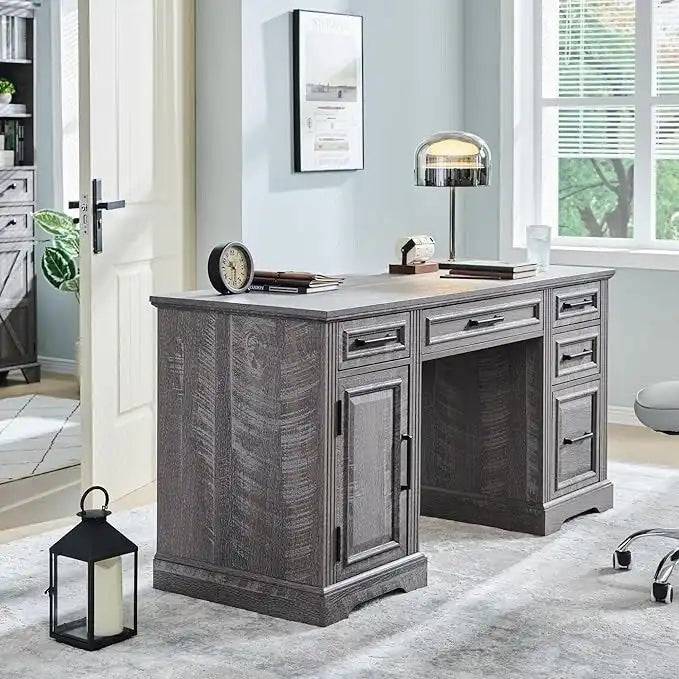 58-Inch Large Office Desk with Drawers and Embossed Texture 16