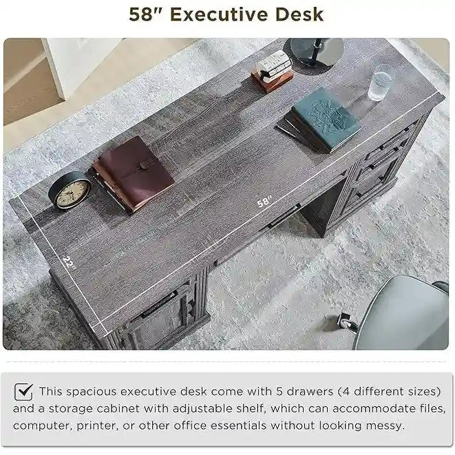 58-Inch Large Office Desk with Drawers and Embossed Texture 17