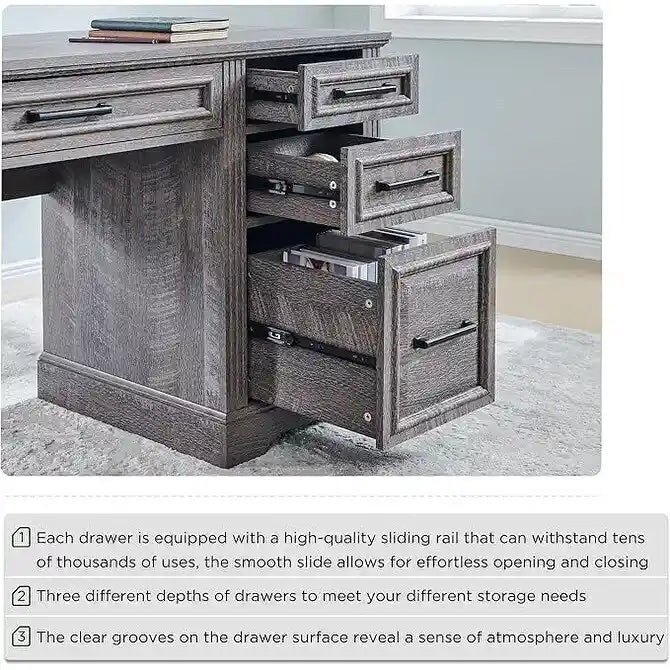 58-Inch Large Office Desk with Drawers and Embossed Texture 18