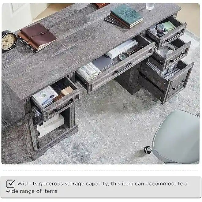 58-Inch Large Office Desk with Drawers and Embossed Texture 19