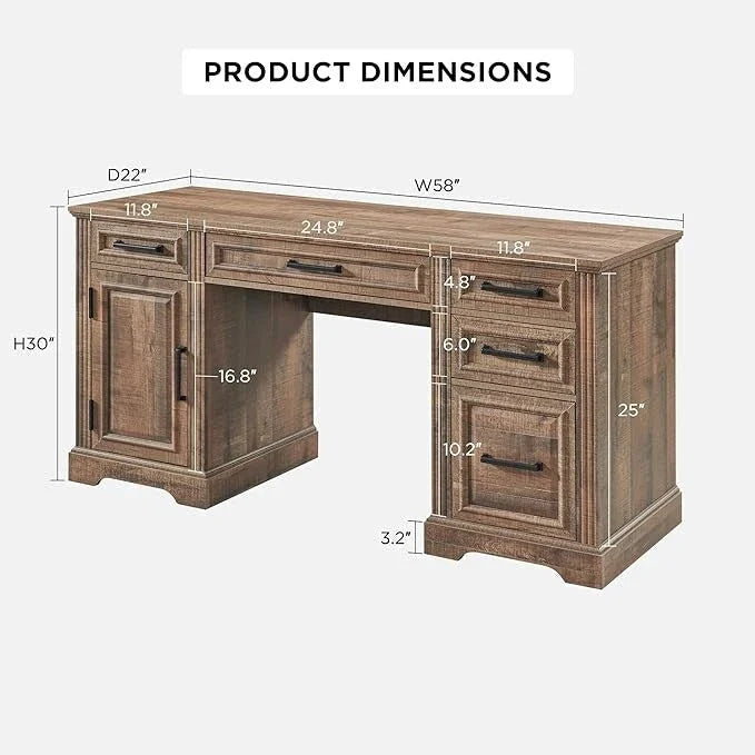 58-Inch Large Office Desk with Drawers and Embossed Texture 21