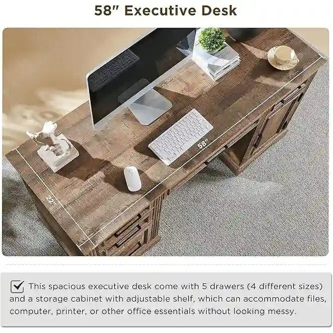 58-Inch Large Office Desk with Drawers and Embossed Texture 22