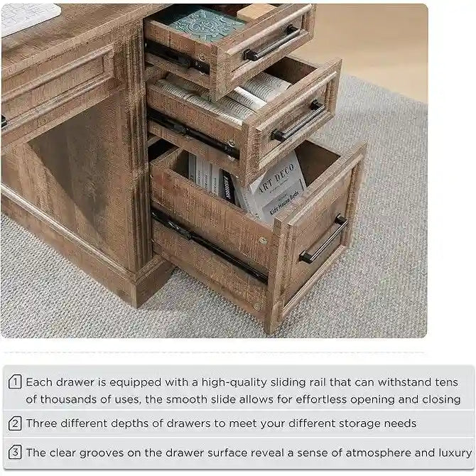 58-Inch Large Office Desk with Drawers and Embossed Texture 23