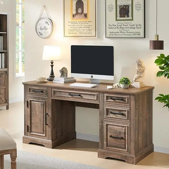 58-Inch Large Office Desk with Drawers and Embossed Texture 24