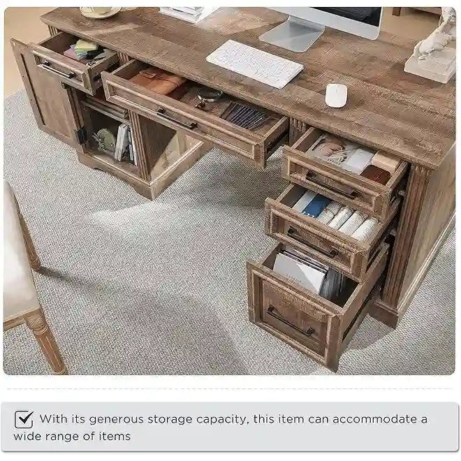 58-Inch Large Office Desk with Drawers and Embossed Texture 25