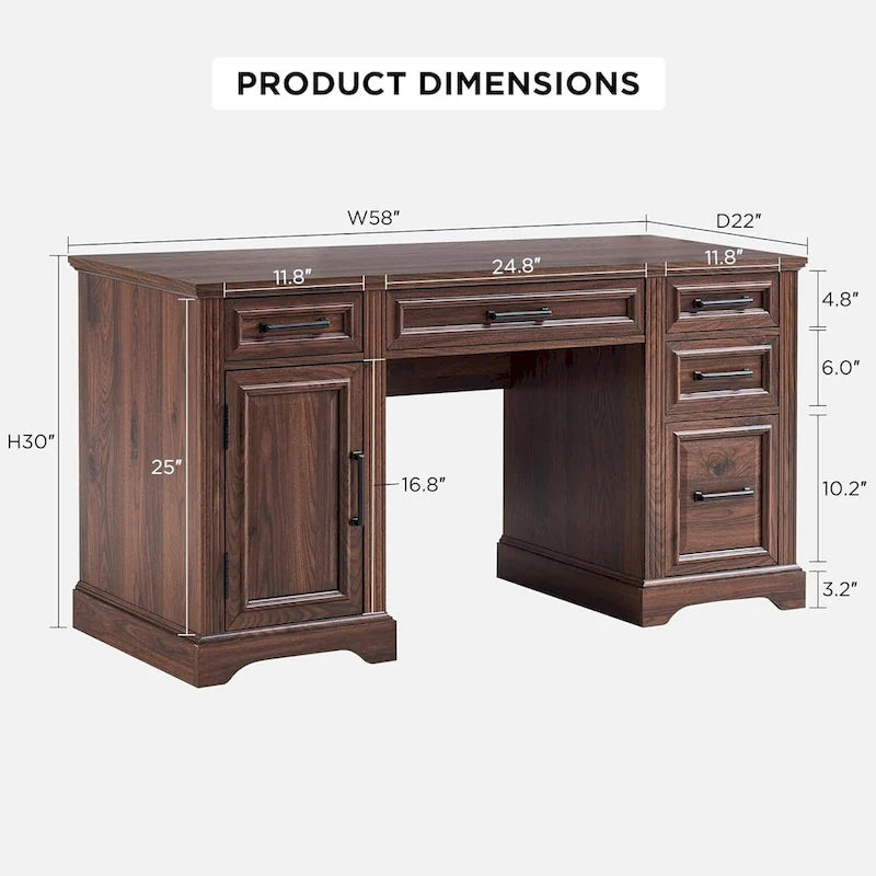 58-Inch Large Office Desk with Drawers and Embossed Texture 27