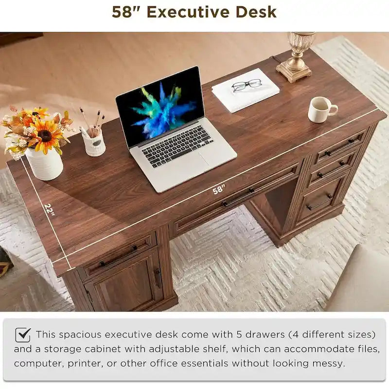 58-Inch Large Office Desk with Drawers and Embossed Texture 28