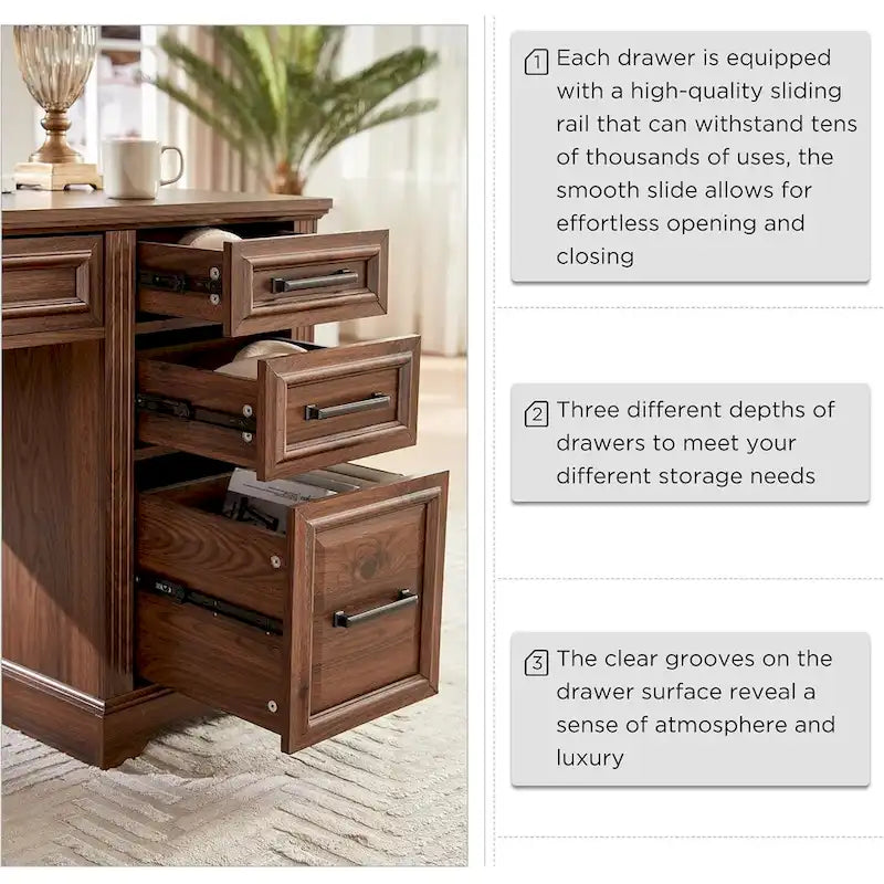 58-Inch Large Office Desk with Drawers and Embossed Texture 29