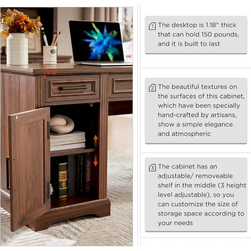 58-Inch Large Office Desk with Drawers and Embossed Texture 30