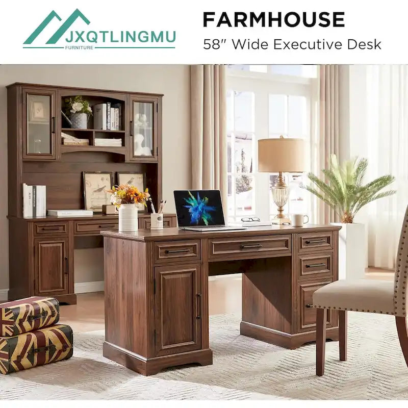 58-Inch Large Office Desk with Drawers and Embossed Texture 31