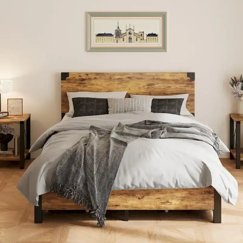 Metal Bed Frame with Wooden Headboard and 4 Storage Drawers 3