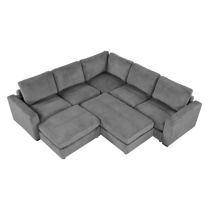 Corduroy Modular Sectional Sofa Bed with Recliner and 2 Movable Ottomans – Perfect for Living Rooms 3