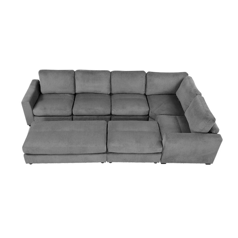 Corduroy Modular Sectional Sofa Bed with Recliner and 2 Movable Ottomans – Perfect for Living Rooms 4