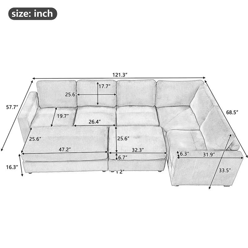 Corduroy Modular Sectional Sofa Bed with Recliner and 2 Movable Ottomans – Perfect for Living Rooms 5