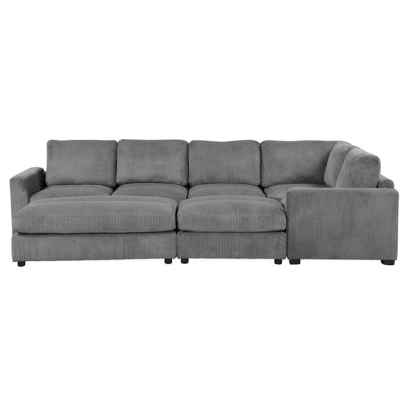 Corduroy Modular Sectional Sofa Bed with Recliner and 2 Movable Ottomans – Perfect for Living Rooms 11