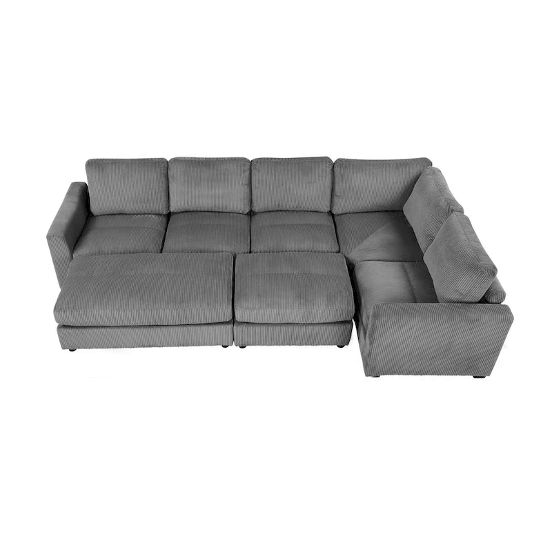 Corduroy Modular Sectional Sofa Bed with Recliner and 2 Movable Ottomans – Perfect for Living Rooms 12