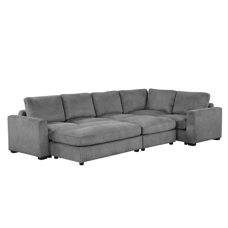 Corduroy Modular Sectional Sofa Bed with Recliner and 2 Movable Ottomans – Perfect for Living Rooms 14