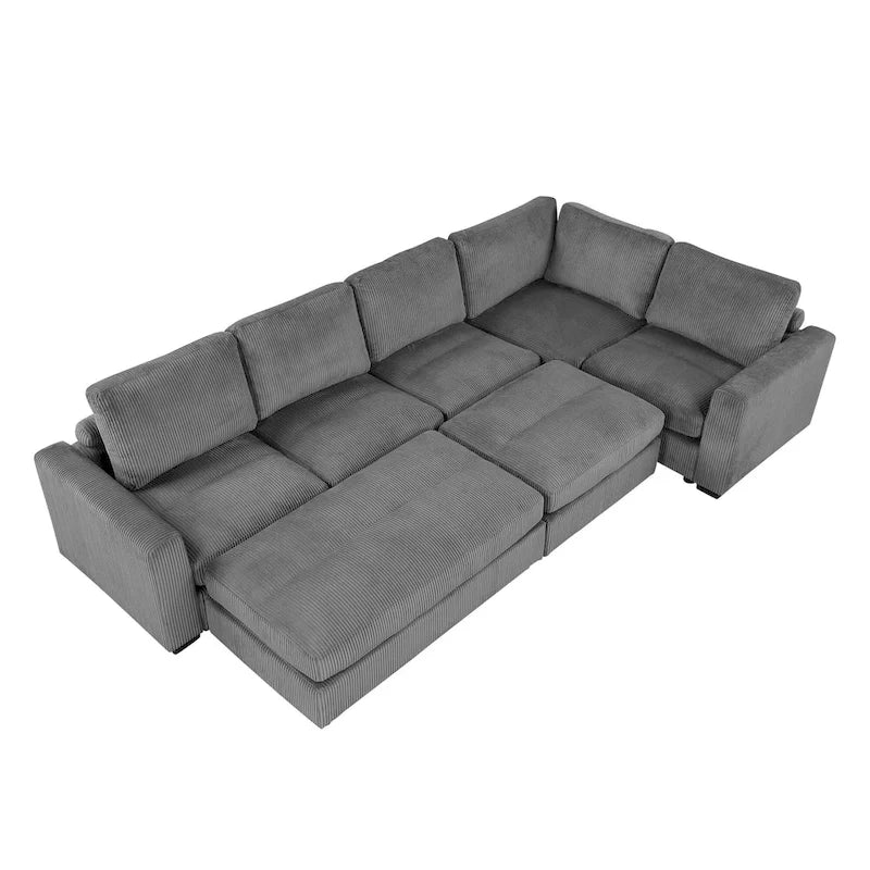 Corduroy Modular Sectional Sofa Bed with Recliner and 2 Movable Ottomans – Perfect for Living Rooms 15