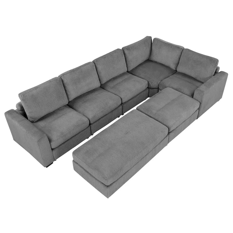 Corduroy Modular Sectional Sofa Bed with Recliner and 2 Movable Ottomans – Perfect for Living Rooms 16