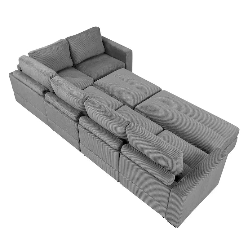 Corduroy Modular Sectional Sofa Bed with Recliner and 2 Movable Ottomans – Perfect for Living Rooms 17