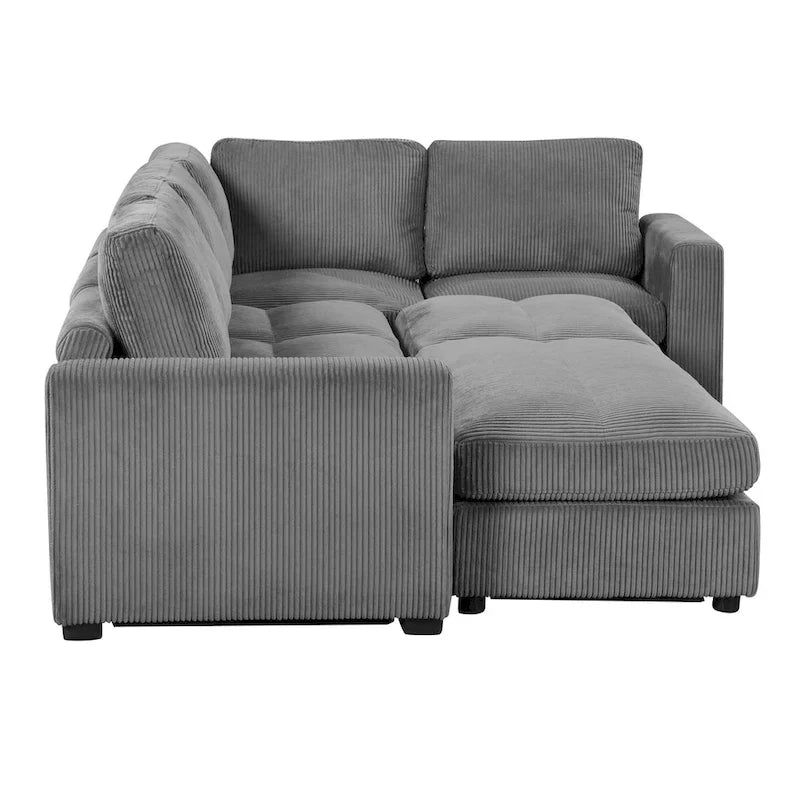 Corduroy Modular Sectional Sofa Bed with Recliner and 2 Movable Ottomans – Perfect for Living Rooms 18