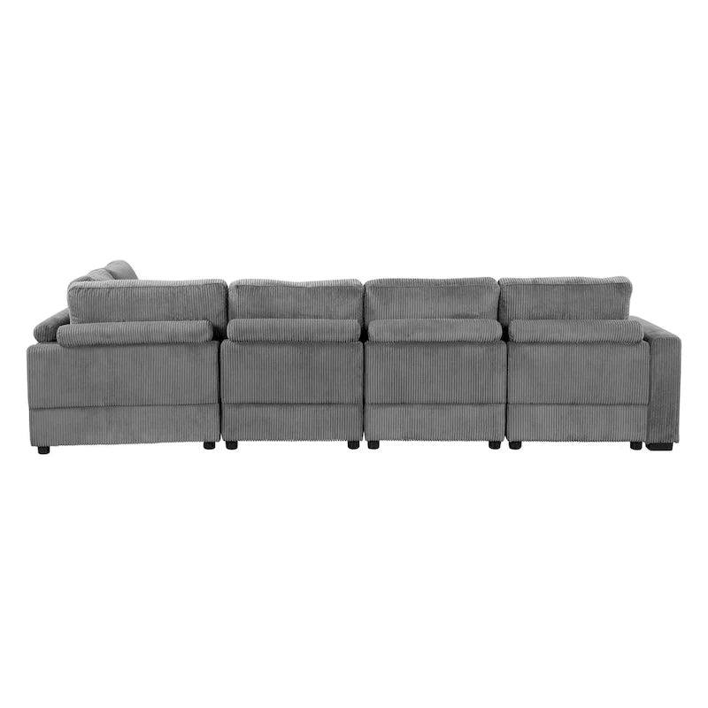 Corduroy Modular Sectional Sofa Bed with Recliner and 2 Movable Ottomans – Perfect for Living Rooms 19