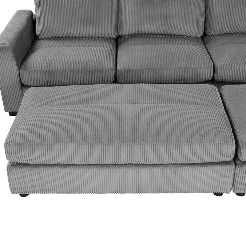 Corduroy Modular Sectional Sofa Bed with Recliner and 2 Movable Ottomans – Perfect for Living Rooms 20