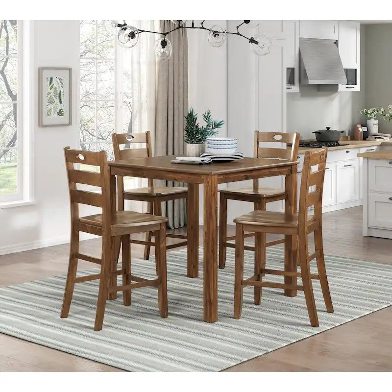 5-Piece Wooden Counter Height Dining Set: Square Table and 4 Chairs for Your Kitchen 13