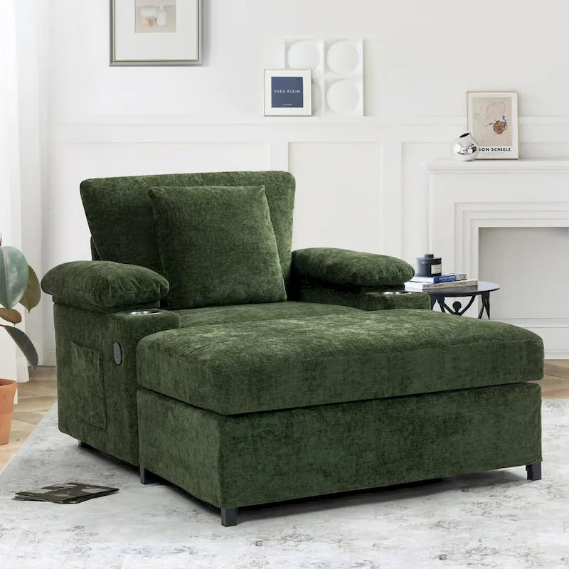 Chenille Oversized Chair Set with Ottoman and USB Charging Port 1