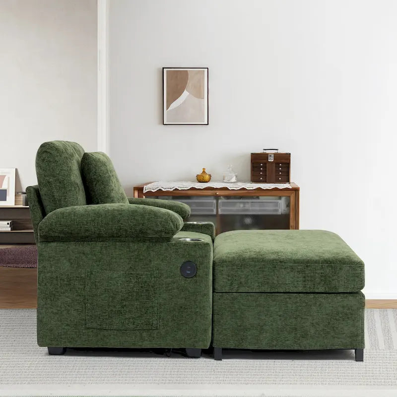 Chenille Oversized Chair Set with Ottoman and USB Charging Port 2
