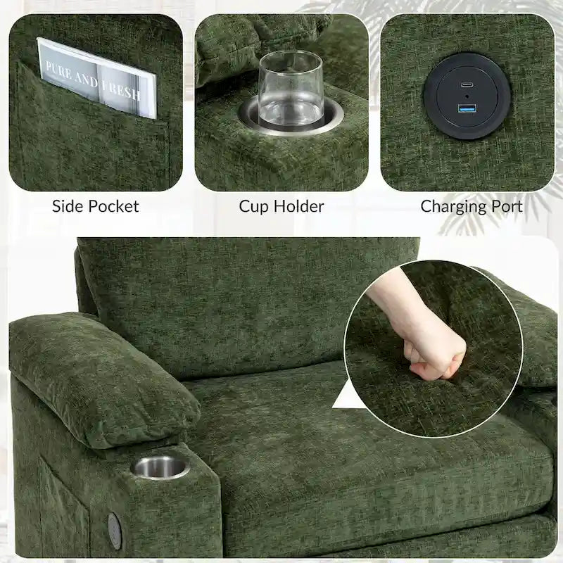 Chenille Oversized Chair Set with Ottoman and USB Charging Port 3