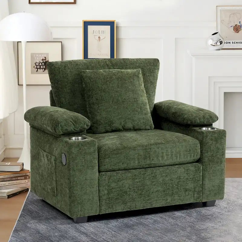 Chenille Oversized Chair Set with Ottoman and USB Charging Port 4