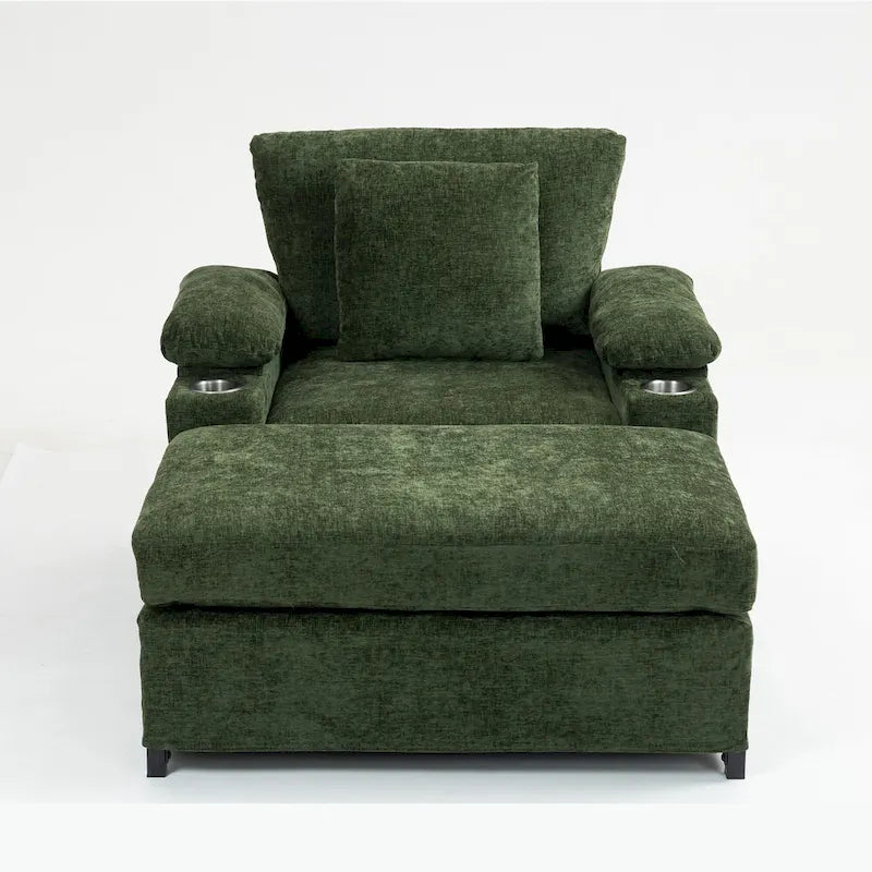 Chenille Oversized Chair Set with Ottoman and USB Charging Port 8