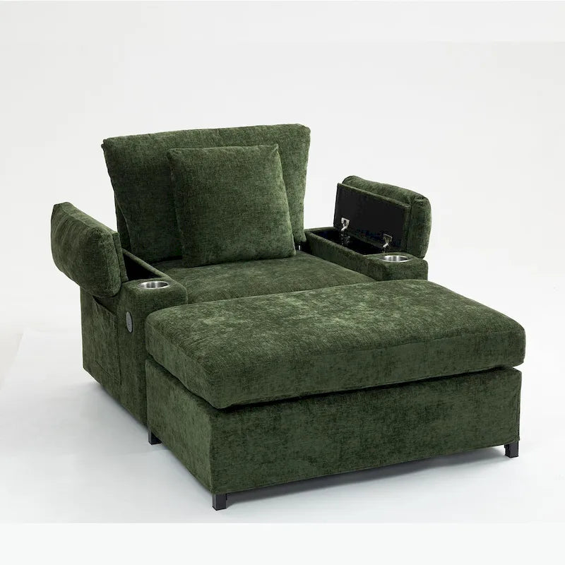 Chenille Oversized Chair Set with Ottoman and USB Charging Port 9