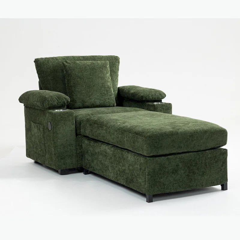 Chenille Oversized Chair Set with Ottoman and USB Charging Port 10